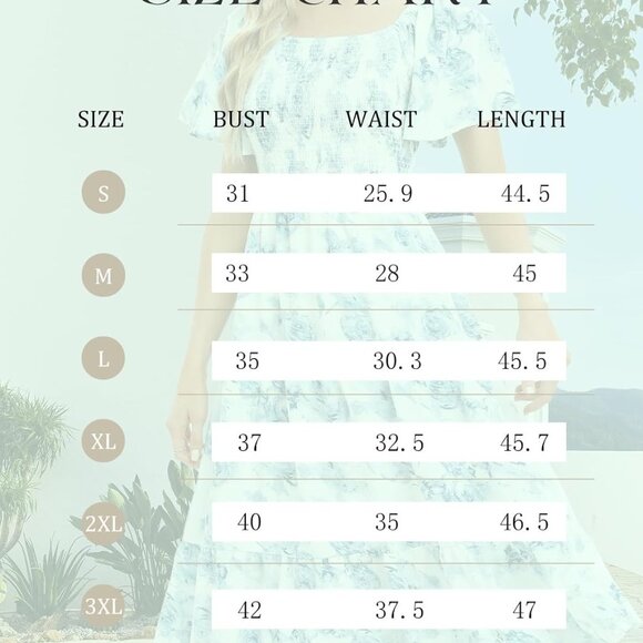 Women's Floral Summer Smocked Midi Dress Boho Square Neck Off-Shoulder - Picture 6 of 6